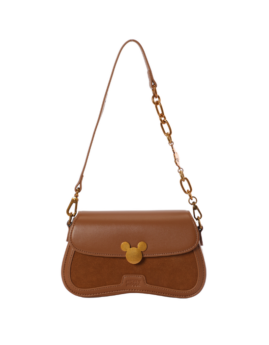 Mickey Saddle Handbag With Faux Suede - Brown
