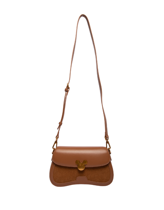 Mickey Saddle Handbag With Faux Suede - Brown