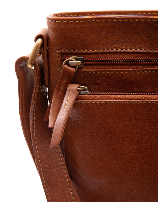 Leather Cross Body Bag - Tan