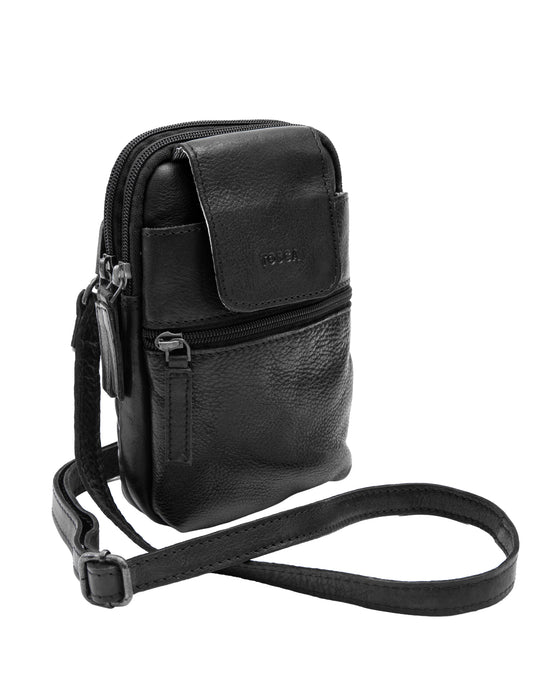 Leather Cross Body Phone Organiser - Black