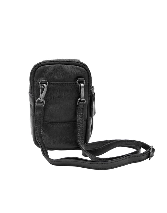 Leather Cross Body Phone Organiser - Black