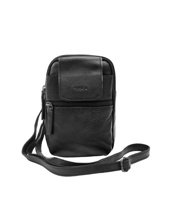 Leather Cross Body Phone Organiser - Black