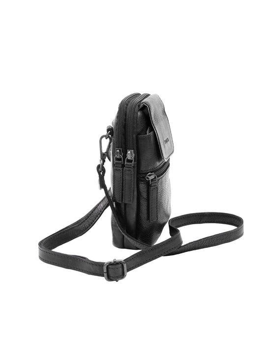 Leather Cross Body Phone Organiser - Black