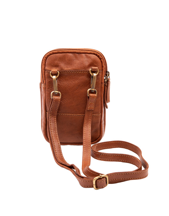 Leather Cross Body Phone Organiser - Tan