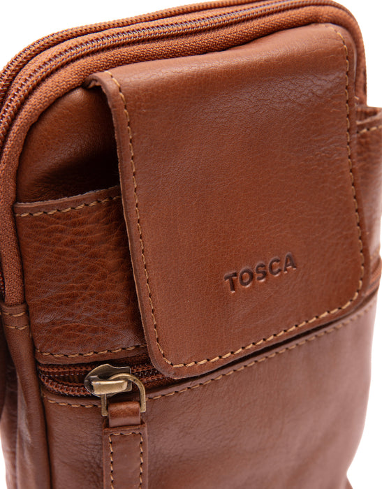Leather Cross Body Phone Organiser - Tan