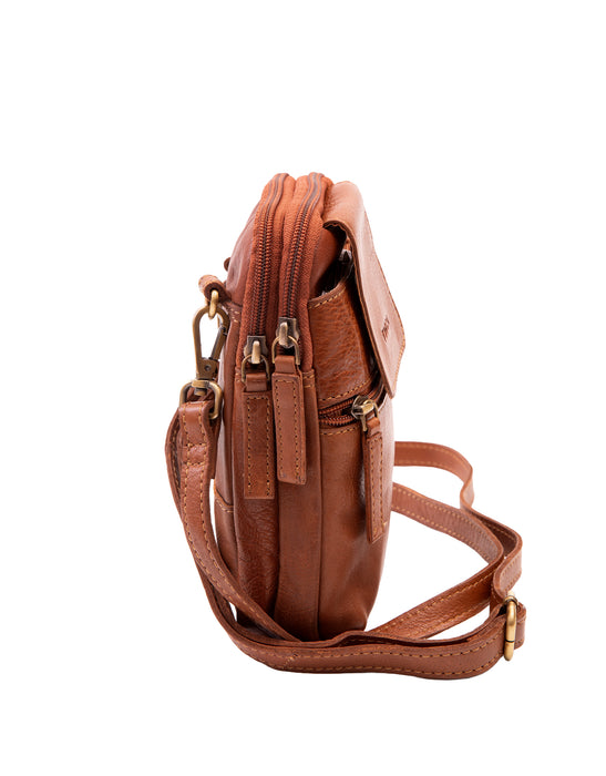 Leather Cross Body Phone Organiser - Tan
