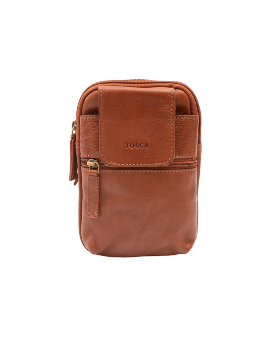Leather Cross Body Phone Organiser - Tan