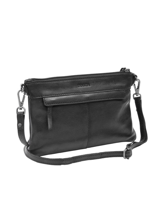 Soft Leather Cross Body Bag - Black