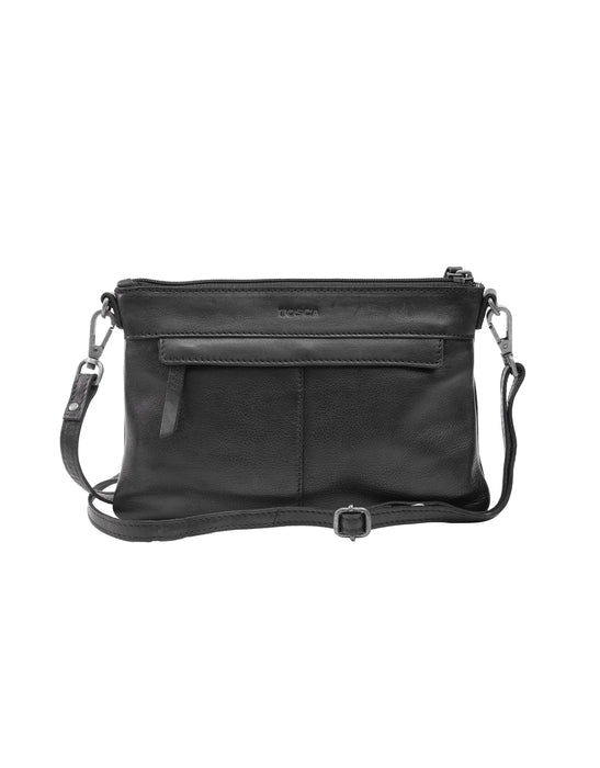 Soft Leather Cross Body Bag - Black
