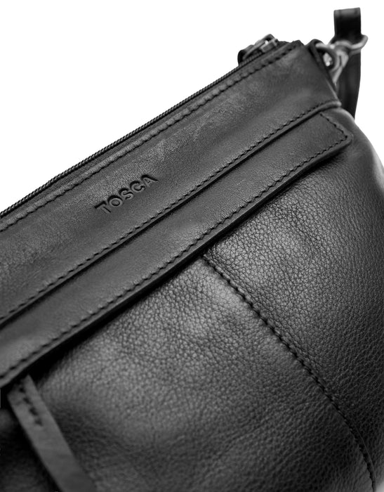 Soft Leather Cross Body Bag - Black