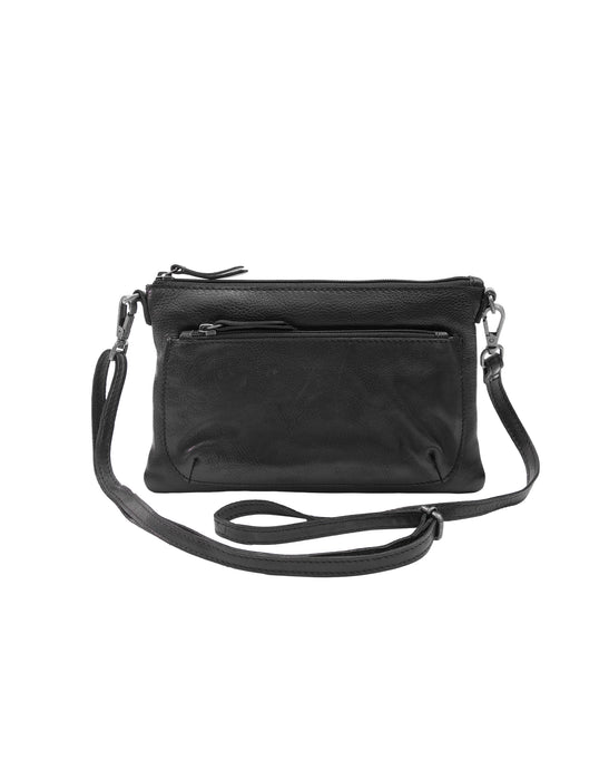 Soft Leather Cross Body Bag - Black