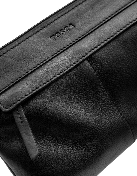 Soft Leather Cross Body Bag - Black