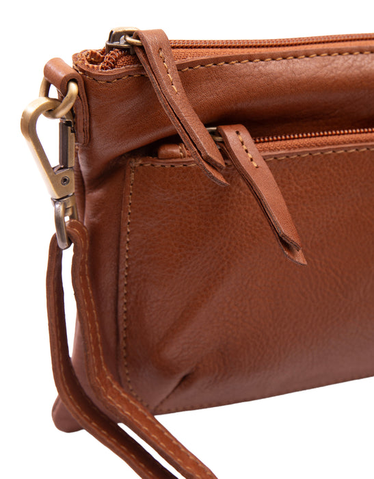 Soft Leather Cross Body Bag - Tan