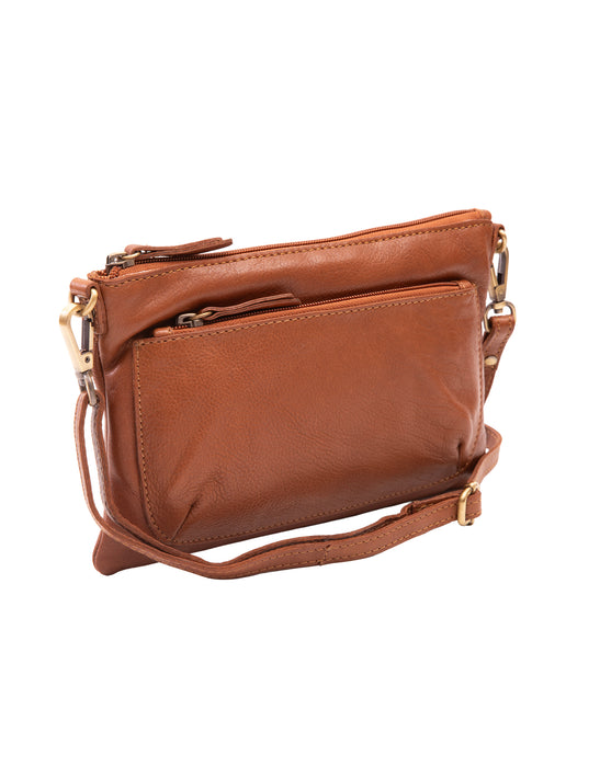 Soft Leather Cross Body Bag - Tan