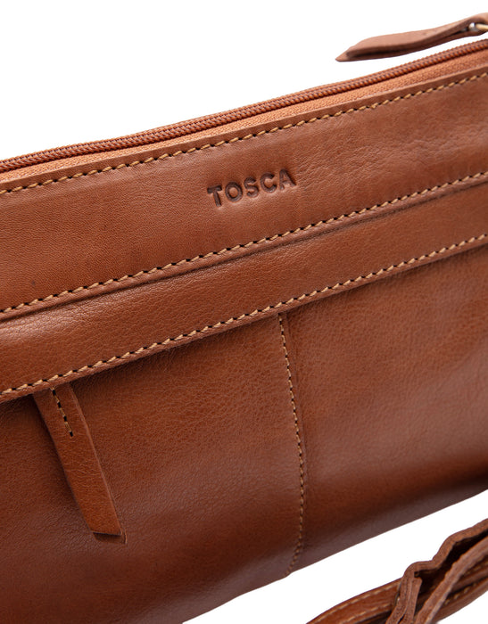 Soft Leather Cross Body Bag - Tan