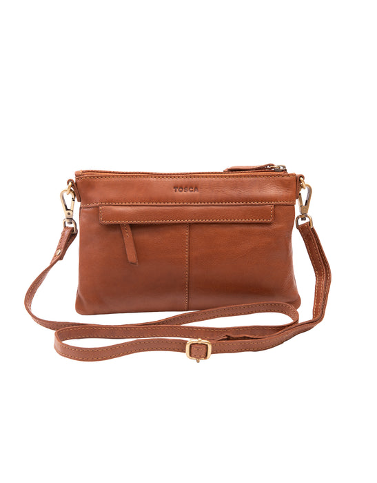 Soft Leather Cross Body Bag - Tan