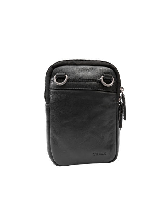 Leather Organiser Cross Body Bag - Black