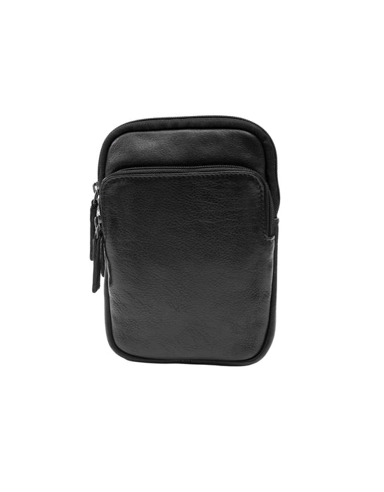 Leather Organiser Cross Body Bag - Black