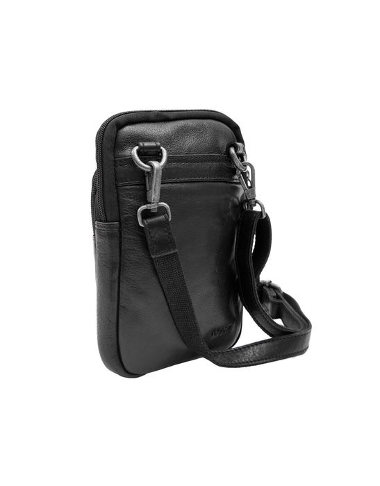 Leather Organiser Cross Body Bag - Black