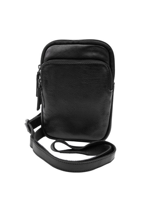 Leather Organiser Cross Body Bag - Black