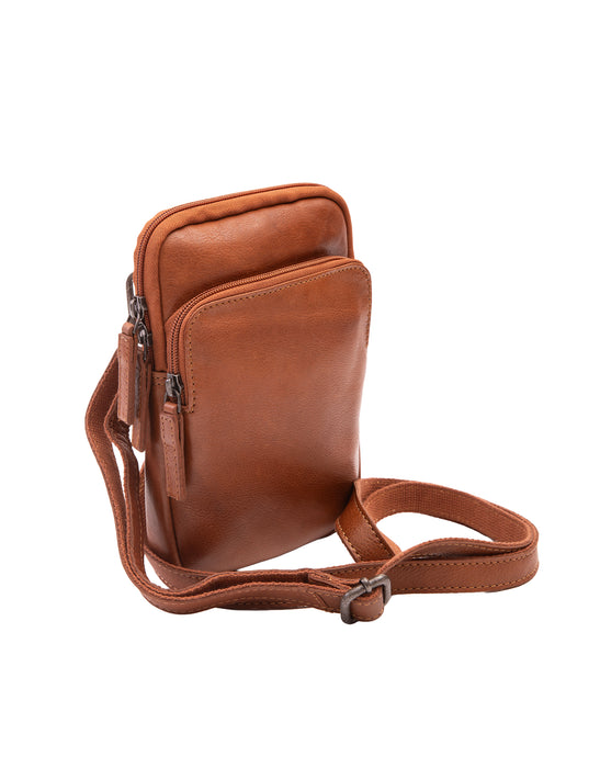 Leather Organiser Cross Body Bag - Tan