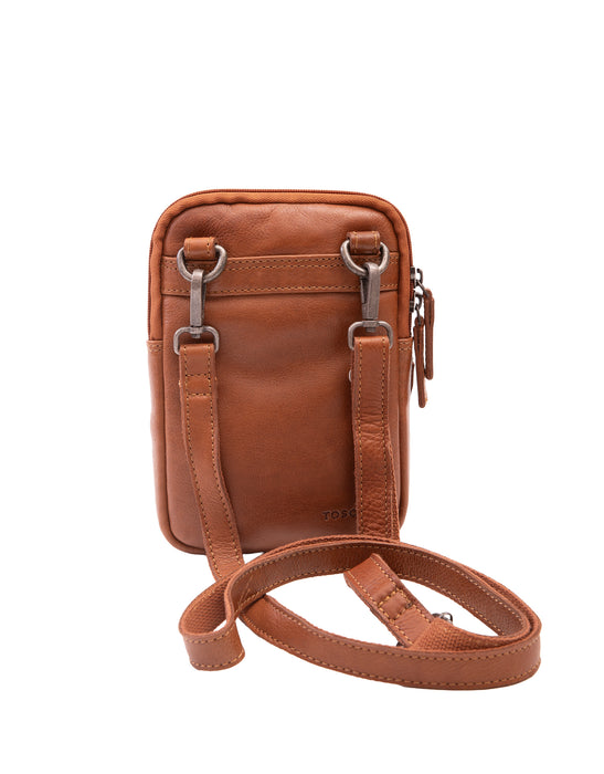 Leather Organiser Cross Body Bag - Tan