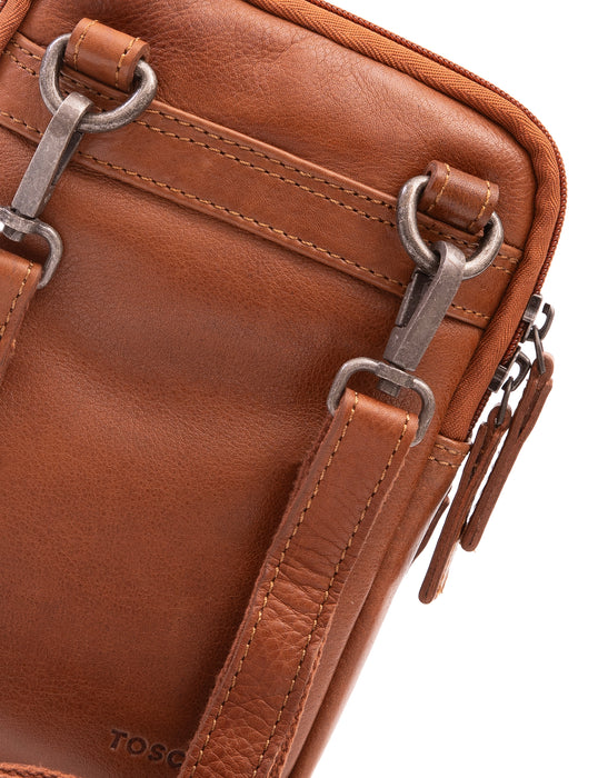 Leather Organiser Cross Body Bag - Tan