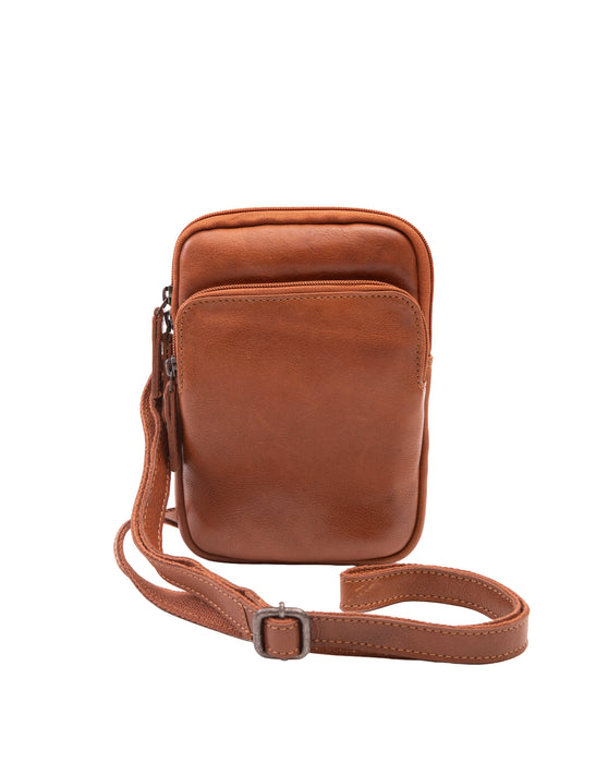 Leather Organiser Cross Body Bag - Tan