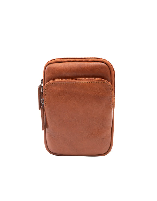 Leather Organiser Cross Body Bag - Tan