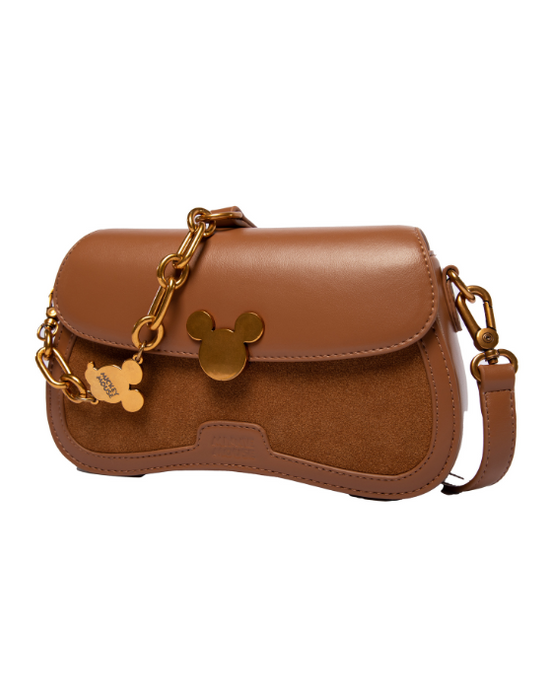 Mickey Saddle Handbag With Faux Suede - Brown