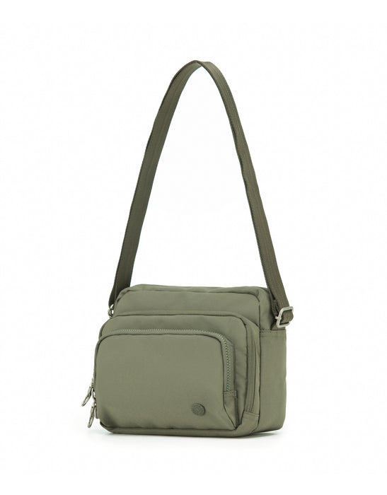 Anti-Theft Shoulder Bag with Triple Front Pockets - Khaki