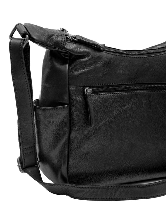 Large Leather Cross Body Bag - Black