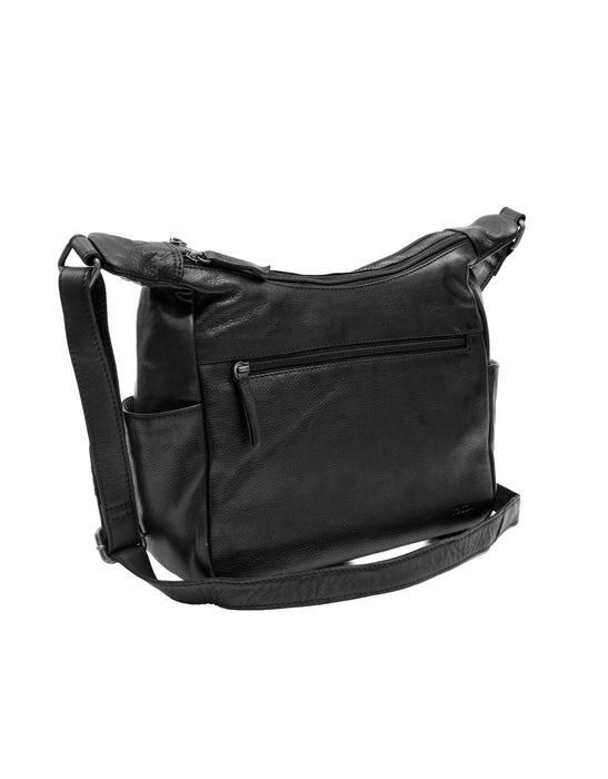 Large Leather Cross Body Bag - Black