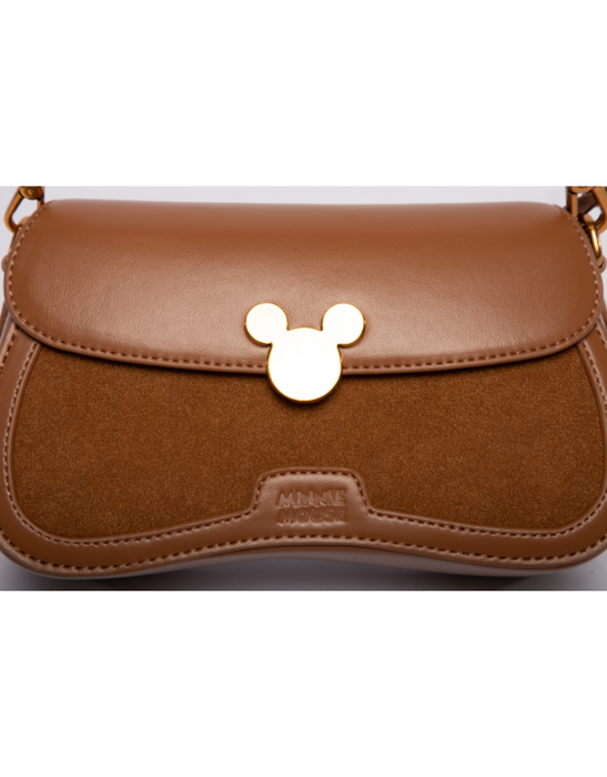 Mickey Saddle Handbag With Faux Suede - Brown