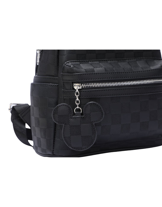 Disney Mickey Mouse Vegan Leather Grided Backpack - Black