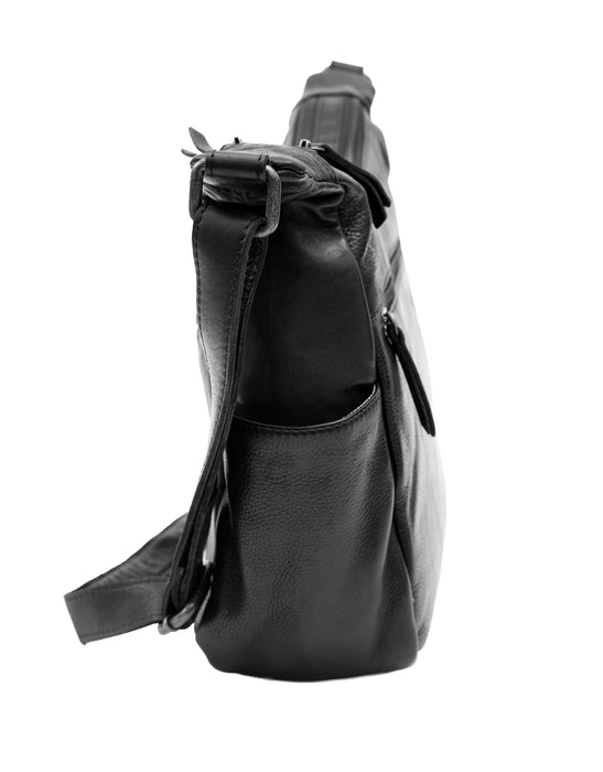 Large Leather Cross Body Bag - Black