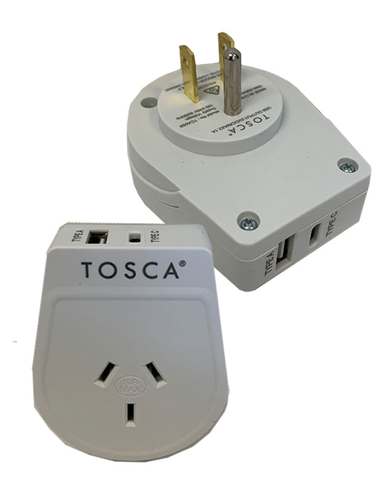 Travel Adapter USB A+C Ports for USA & Canada - White