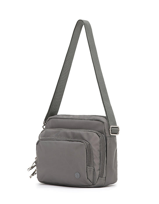 Anti Theft Shoulder Bag with Triple Front Pockets - Khaki