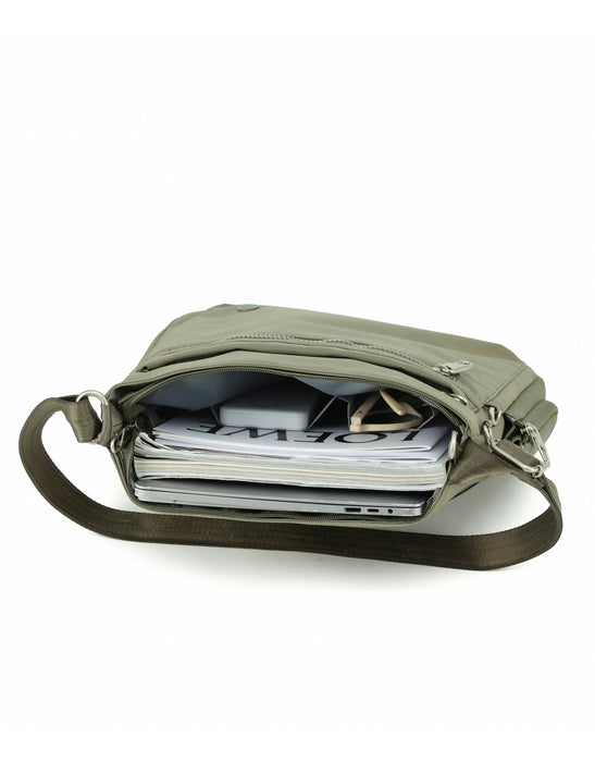 Anti-Theft Square Large Shoulder Bag with Handle - Khaki