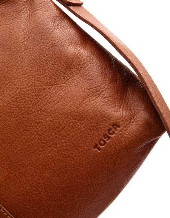 Leather Multi Zip Compartment Cross Body Bag - Tan