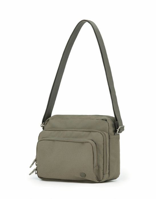 Anti-Theft Shoulder Bag with Tripple Front Pockets - Taupe