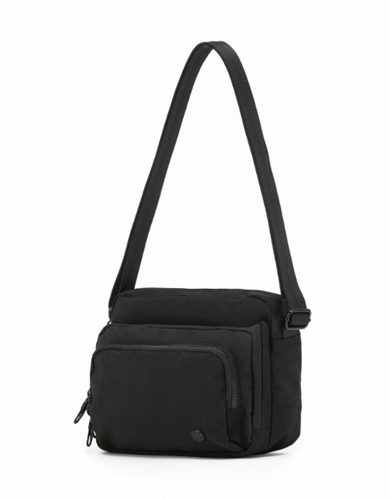 Anti-Theft Shoulder Bag with Tripple Front Pockets - Mono Black