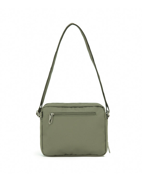 Anti-Theft Shoulder Bag with Triple Front Pockets - Khaki