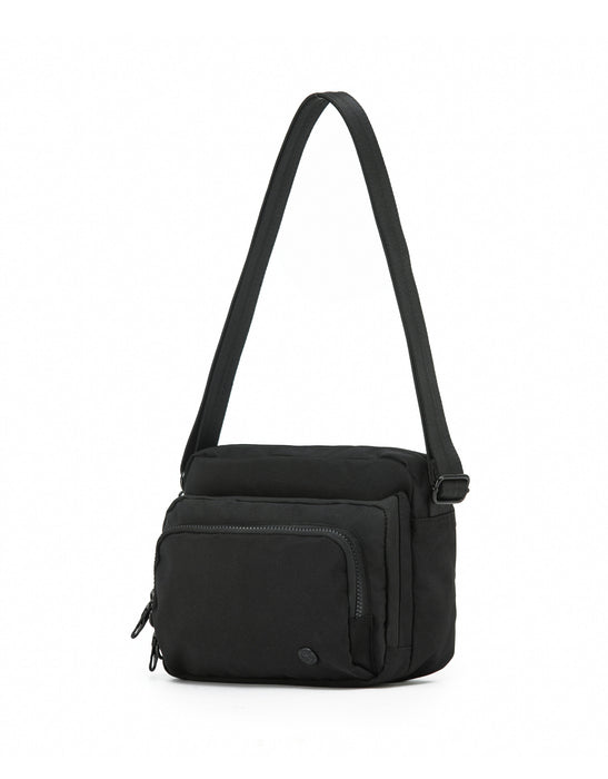 Anti-Theft Shoulder Bag with Triple Front Pockets - Black