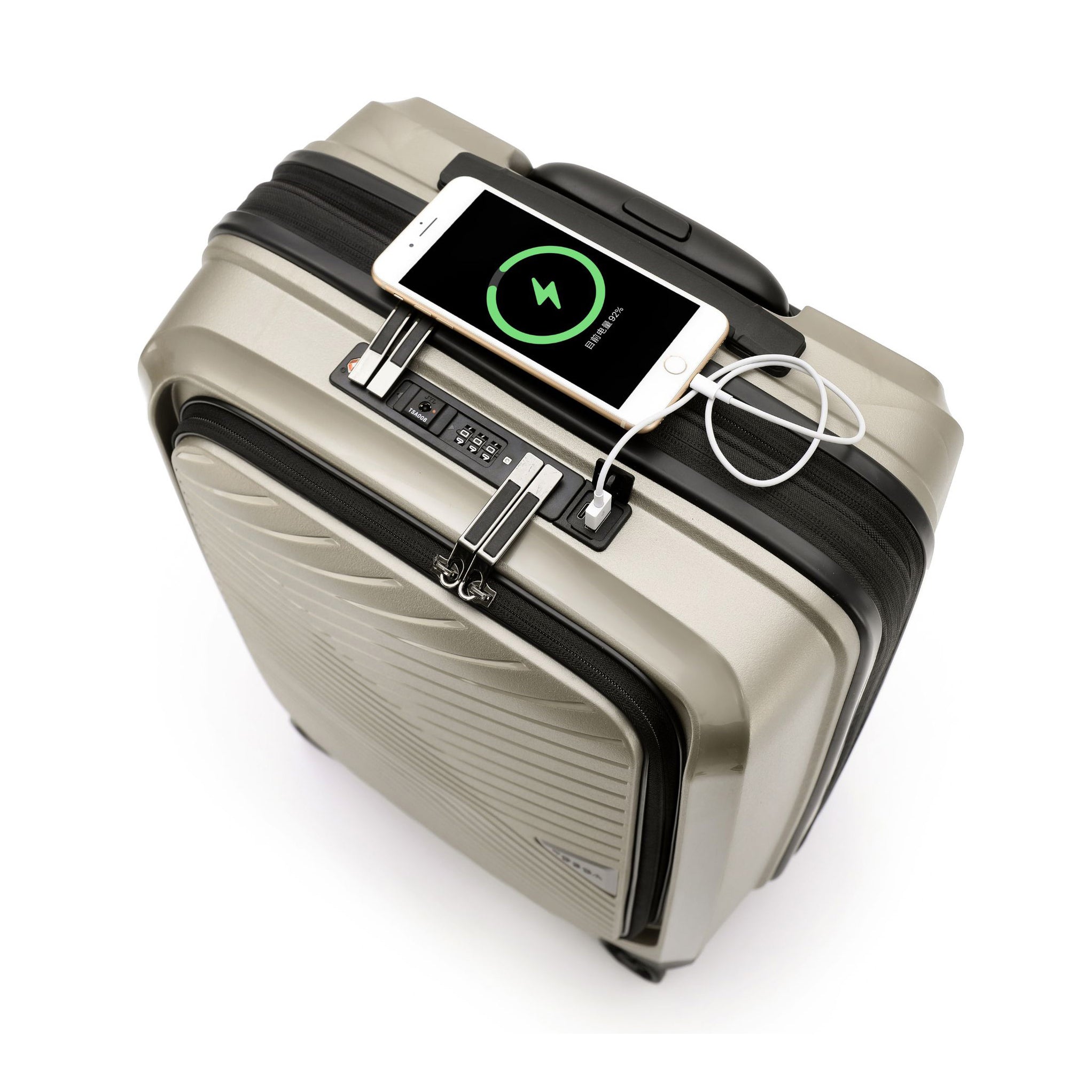 Space-X 55cm Small Expandable Hard Carry-On Laptop Champagne Travel ...
