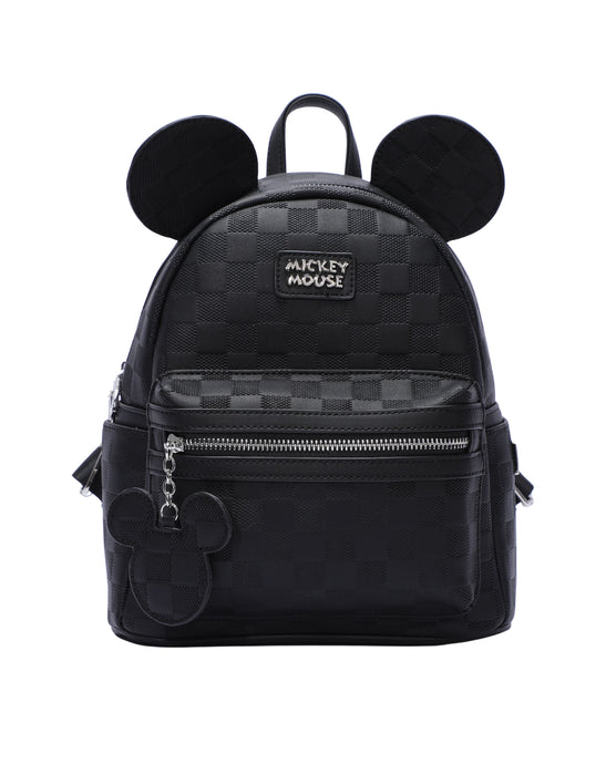 Disney Mickey Mouse Vegan Leather Grided Backpack - Black