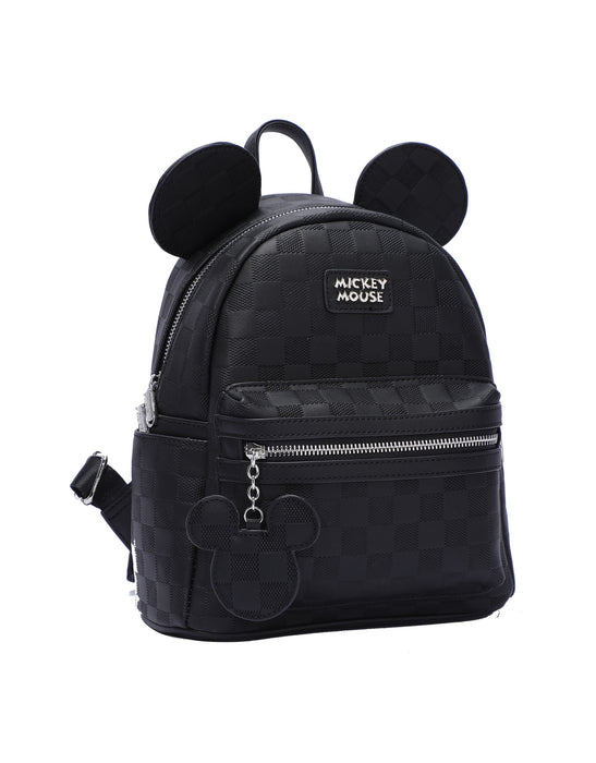 Disney Mickey Mouse Vegan Leather Grided Backpack - Black