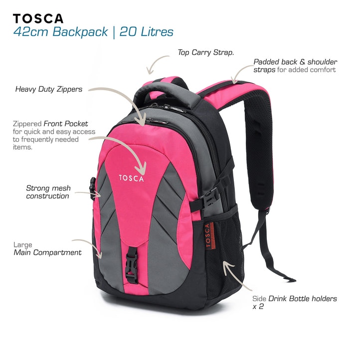 42cm Casual Backpack - Pink/Grey