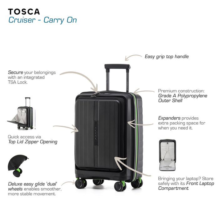 Cruiser 53cm Small Hard Case Carry On - Black