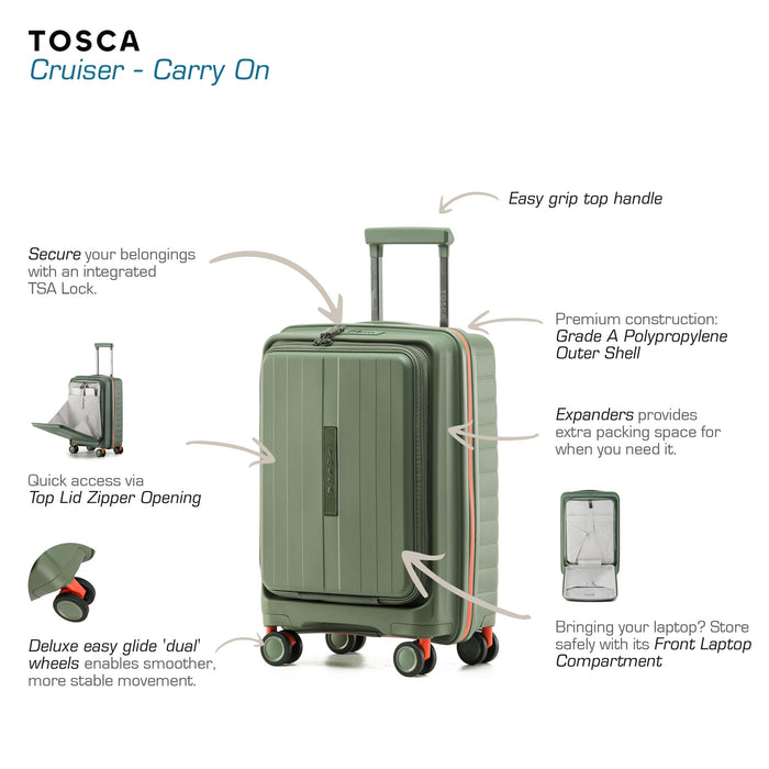Cruiser 53cm Small Hard Case Carry On - Khaki